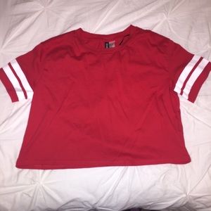 Maroon and white crop-top